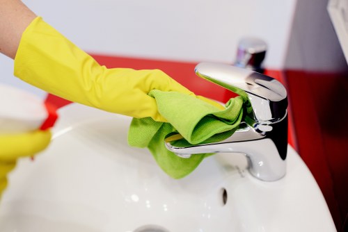 Commercial cleaning team working in a Shoreditch office reception area