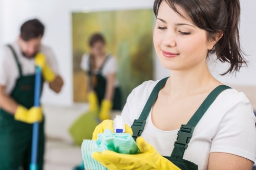 Kitchen surfaces being cleaned in a Shoreditch apartment